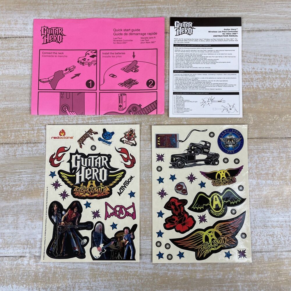 Guitar Hero Aerosmith Stickers Rock Band Decal Sheets w/Start Guide for XBOX 360